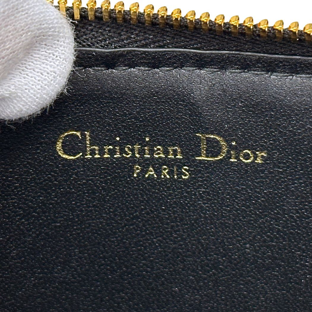 Dior Wallet Coin Case Leather Calo Cosmos Zip Card Holder Black Gold Compact — view 5