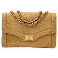 Chanel 2.55 She Blanc Shoulder Bag Cork Leather Beige Gold V-stitch Mademoiselle