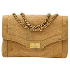 Chanel 2.55 She Blanc Shoulder Bag Cork Leather Beige Gold V-stitch Mademoiselle