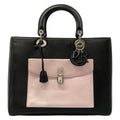 Dior Handbag Lady Large Bag Black Light Pink Green Pocket Leather