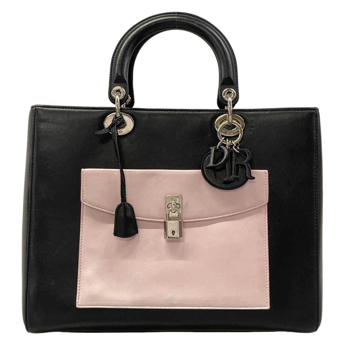 Dior Handbag Lady Large Bag Black Light Pink Green Pocket Leather
