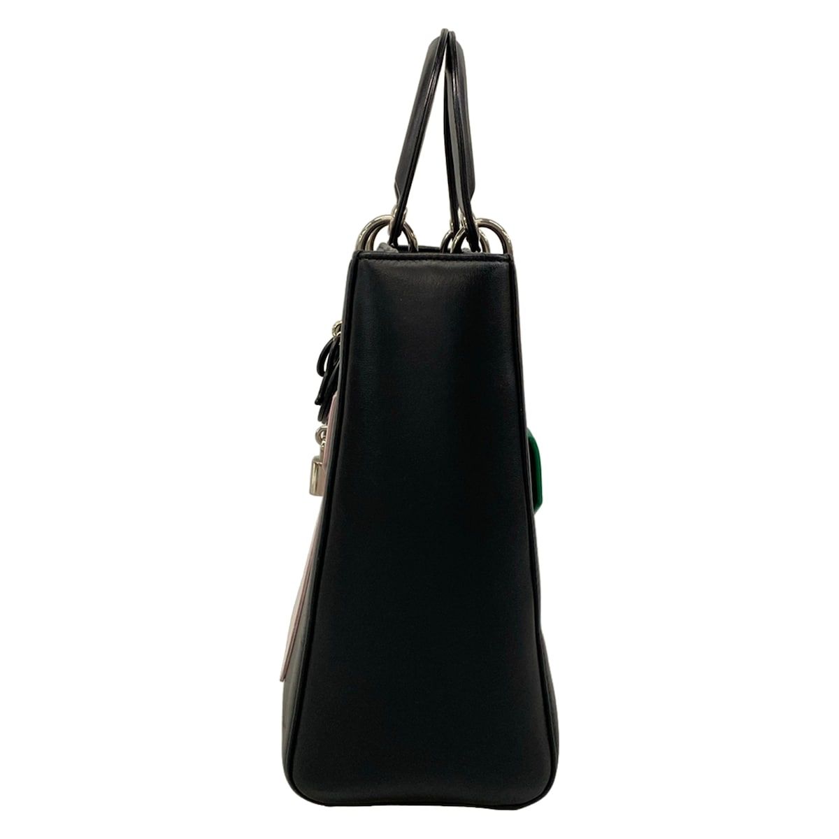 Dior Handbag Lady Large Bag Black Light Pink Green Pocket Leather — view 4