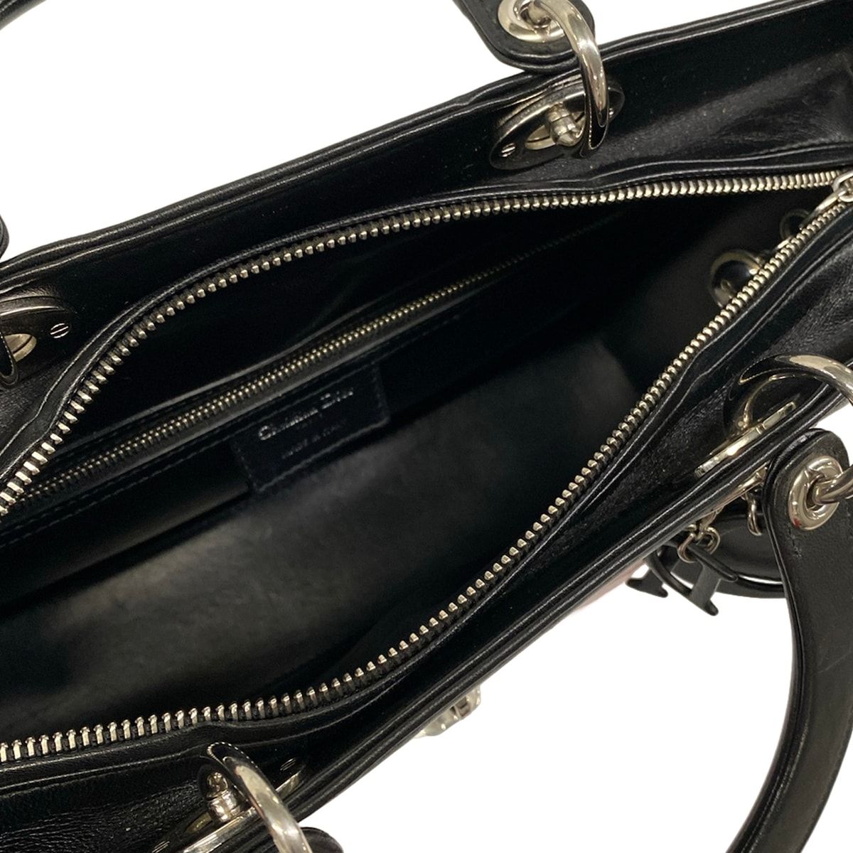 Dior Handbag Lady Large Bag Black Light Pink Green Pocket Leather — view 7