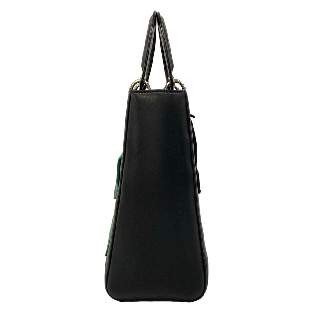 Dior Handbag Lady Large Bag Black Light Pink Green Pocket Leather — view 2