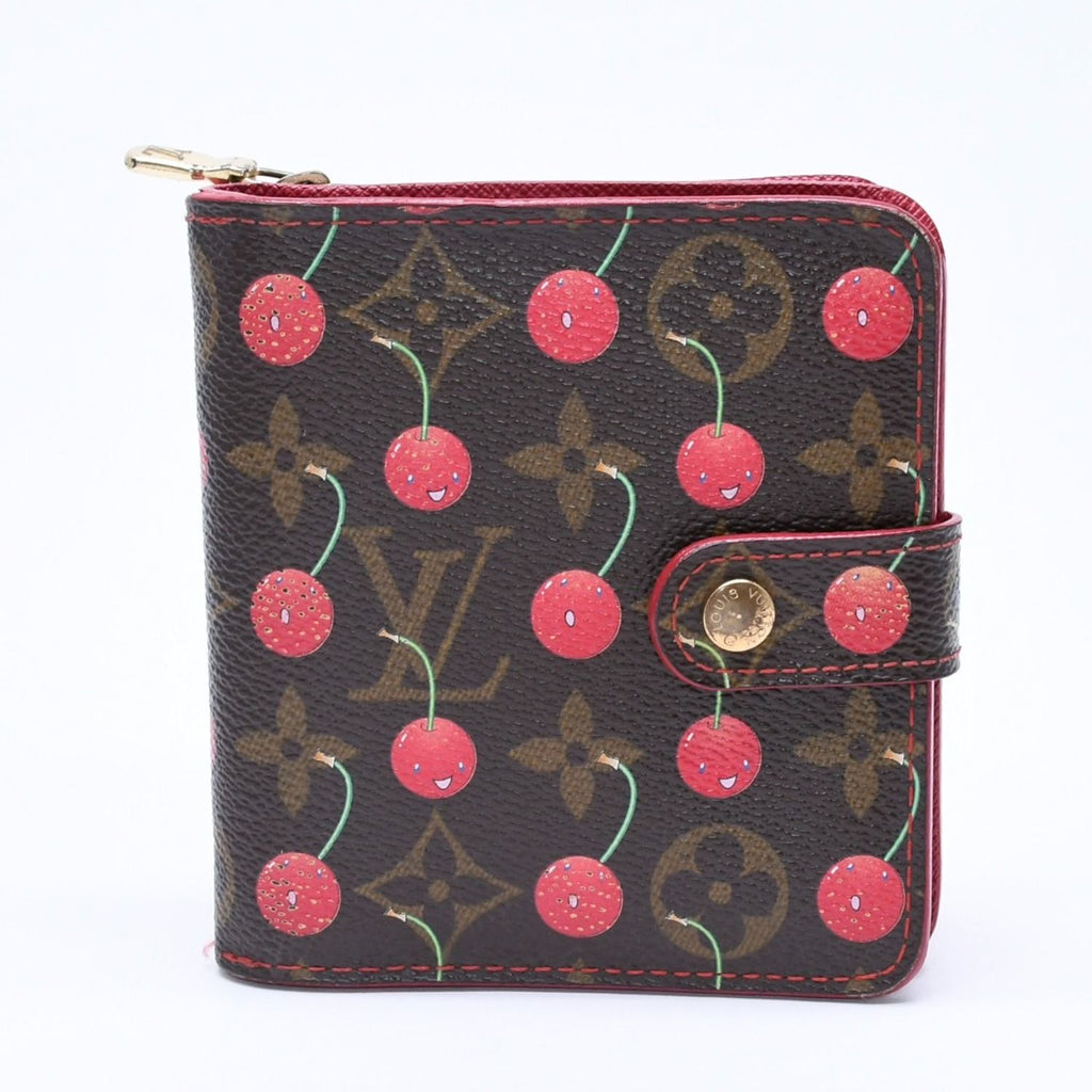 Louis Vuitton Monogram Cherry Compact Zip Bifold Wallet Takashi Murakami Brown