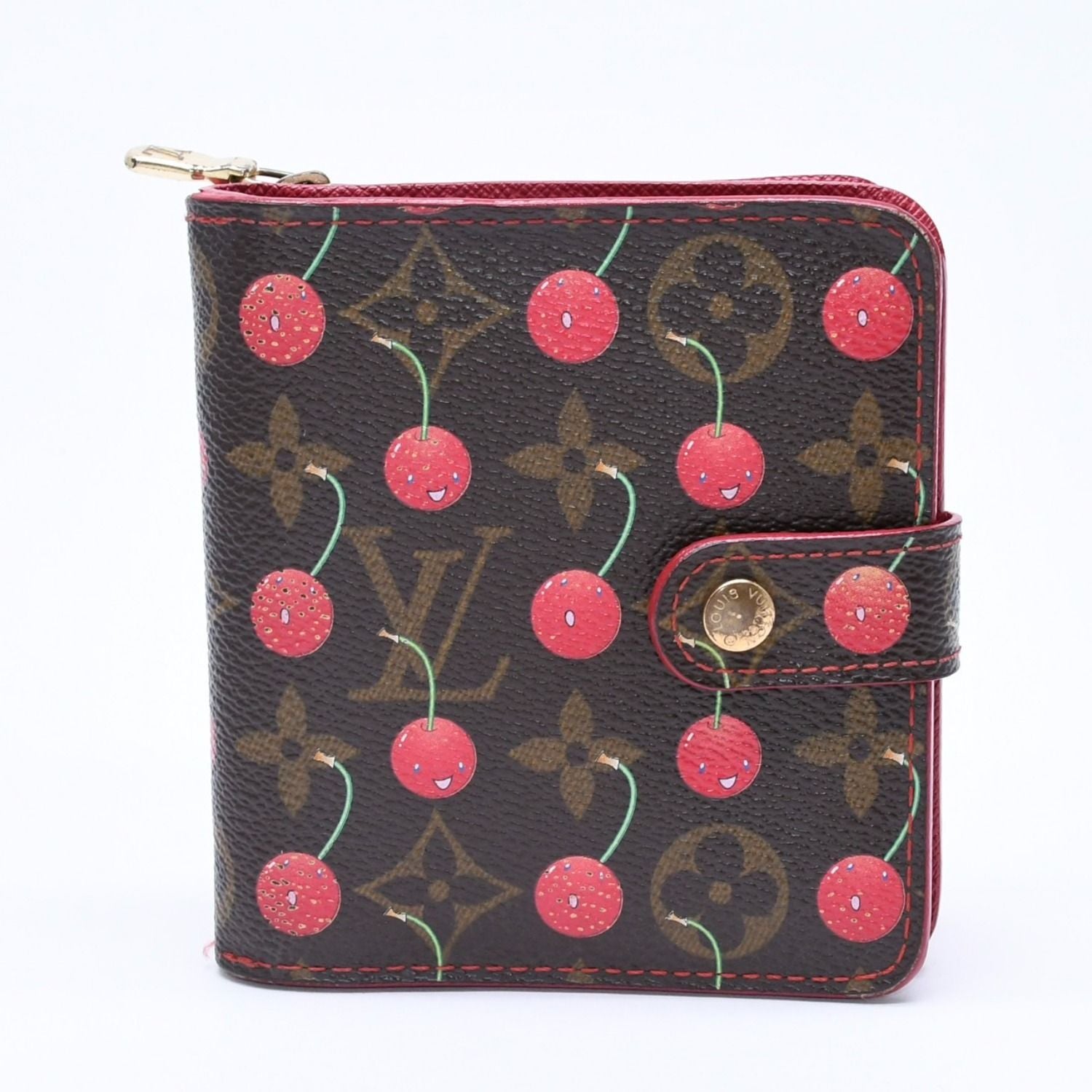 Louis Vuitton Monogram Cherry Compact Zip Bifold Wallet Takashi Murakami Brown