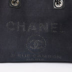 Chanel Deauville MM Chain Strap Tote Shoulder Bag Dark Navy Black Cotton Fiber — view 6