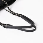 Chanel Deauville MM Chain Strap Tote Shoulder Bag Dark Navy Black Cotton Fiber — view 8