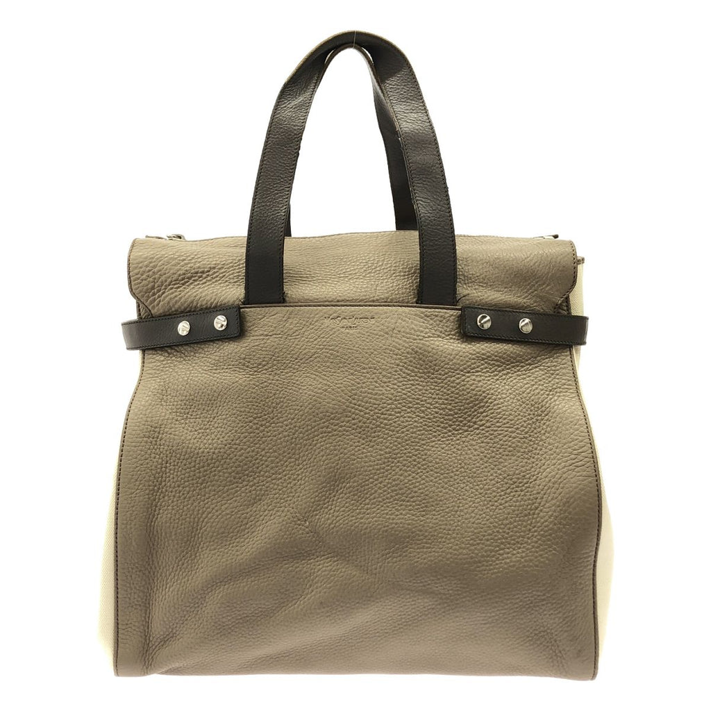 Saint Laurent Leather Canvas Handbag Beige — view 2