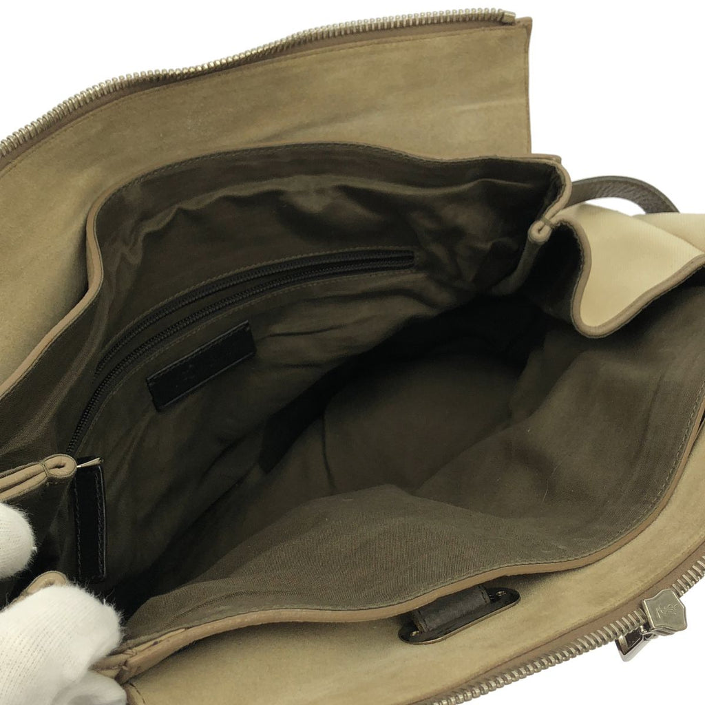 Saint Laurent Leather Canvas Handbag Beige — view 6