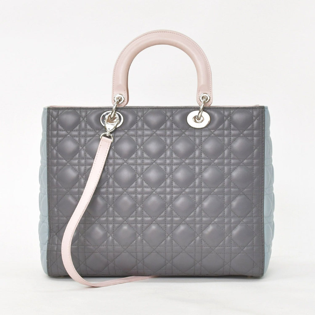 Dior Lady Large Tricolor Handbag 2-Way Gray Pink Light Blue Lambskin — view 2