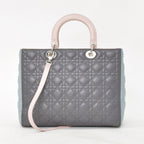 Dior Lady Large Tricolor Handbag 2-Way Gray Pink Light Blue Lambskin — view 2