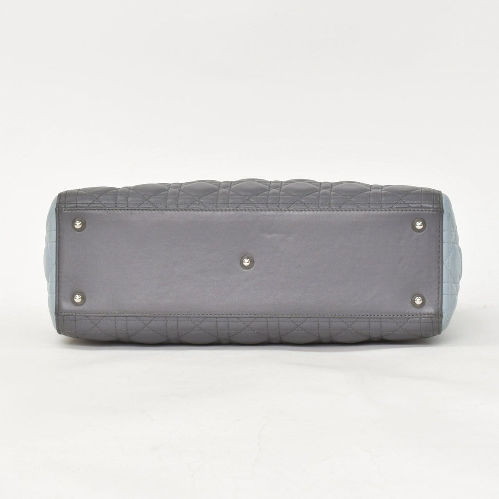 Dior Lady Large Tricolor Handbag 2-Way Gray Pink Light Blue Lambskin — view 8