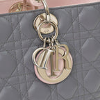 Dior Lady Large Tricolor Handbag 2-Way Gray Pink Light Blue Lambskin — view 4