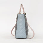 Dior Lady Large Tricolor Handbag 2-Way Gray Pink Light Blue Lambskin — view 3