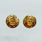 Dior Round CD Logo Earrings Plated Gold Vintage