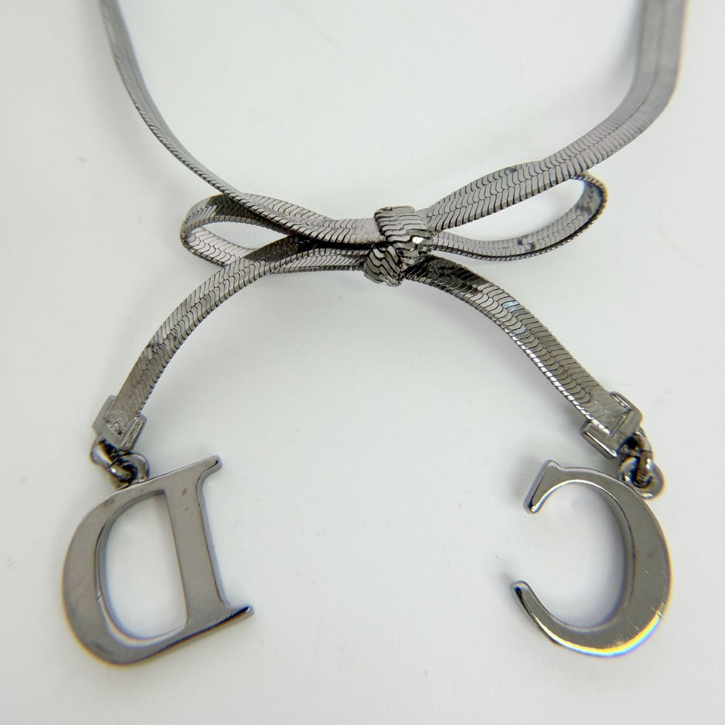 Dior CD Logo Ribbon Necklace Plating Silver Vintage — view 5
