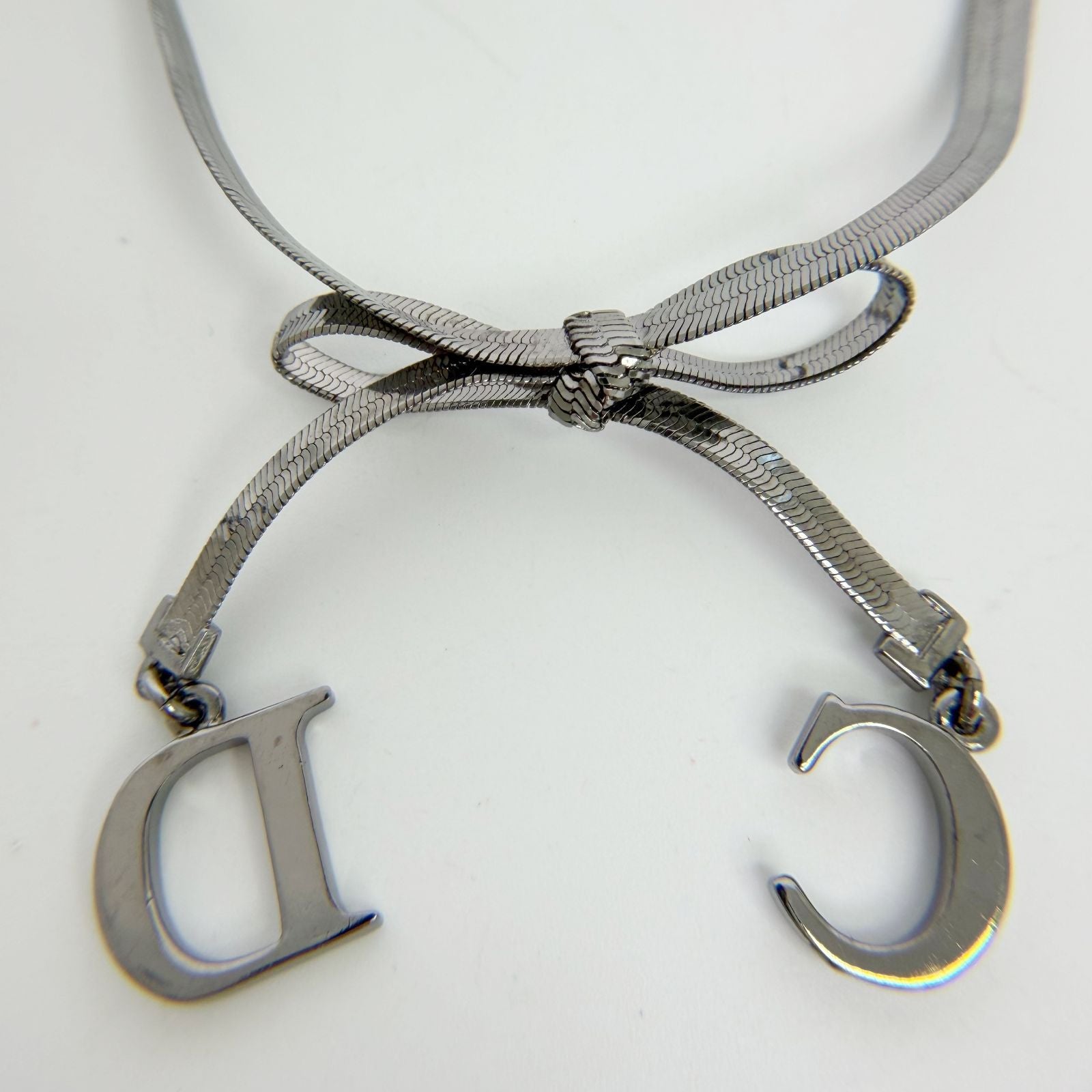 Dior CD Logo Ribbon Necklace Plating Silver Vintage — view 5