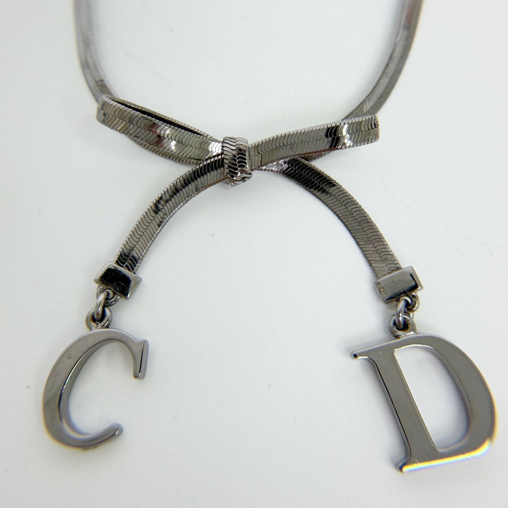 Dior CD Logo Ribbon Necklace Plating Silver Vintage — view 3