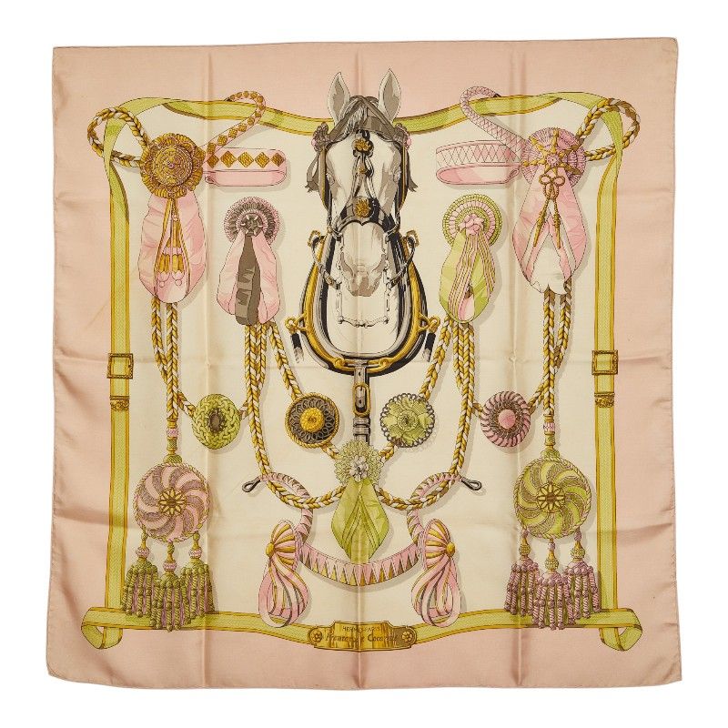 Hermes Carre 90 Frontaux Et Cocardes Front Rosette Scarf Large Pink Multicolor