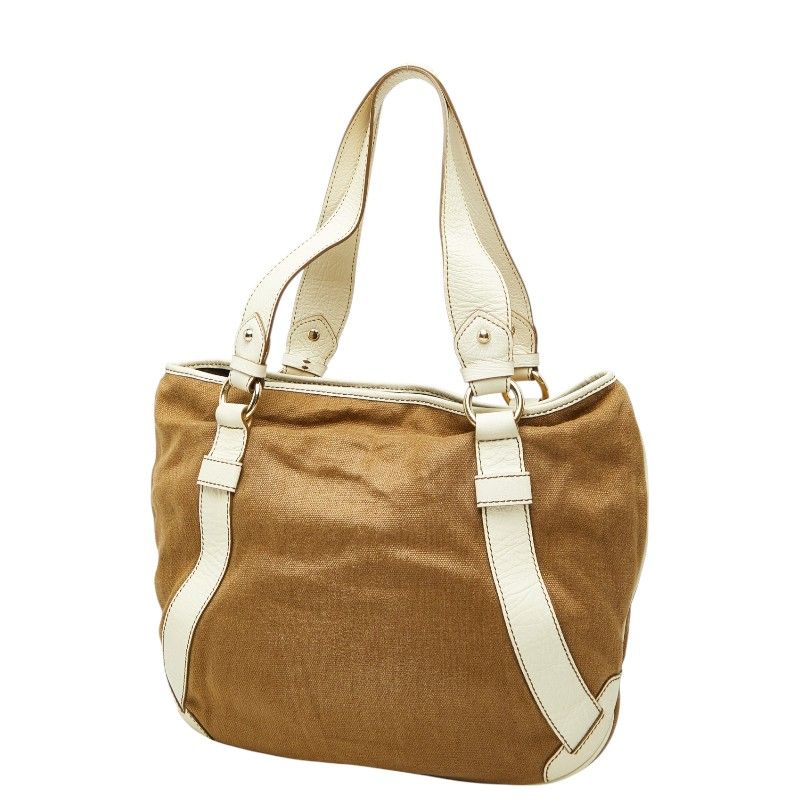 Celine Shoulder Bag Brown White Canvas Leather — view 2