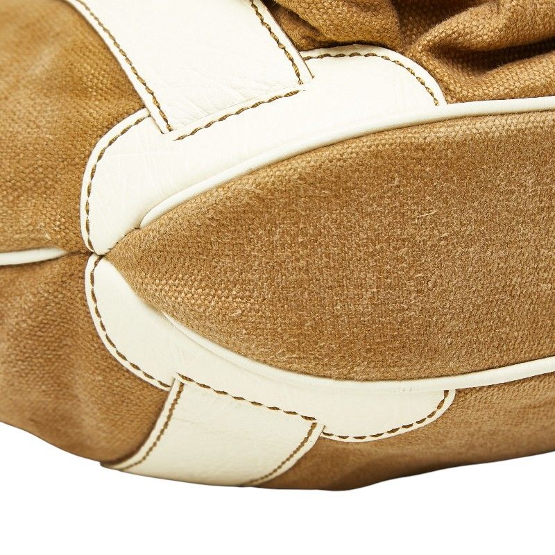 Celine Shoulder Bag Brown White Canvas Leather — view 5