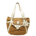 Celine Shoulder Bag Brown White Canvas Leather