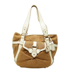 Celine Shoulder Bag Brown White Canvas Leather