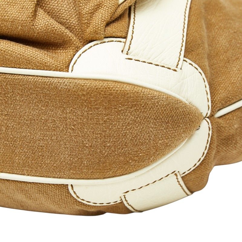 Celine Shoulder Bag Brown White Canvas Leather — view 4