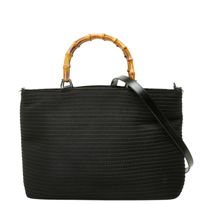 Gucci Bamboo 2-Way Shoulder Bag Black Nylon Leather