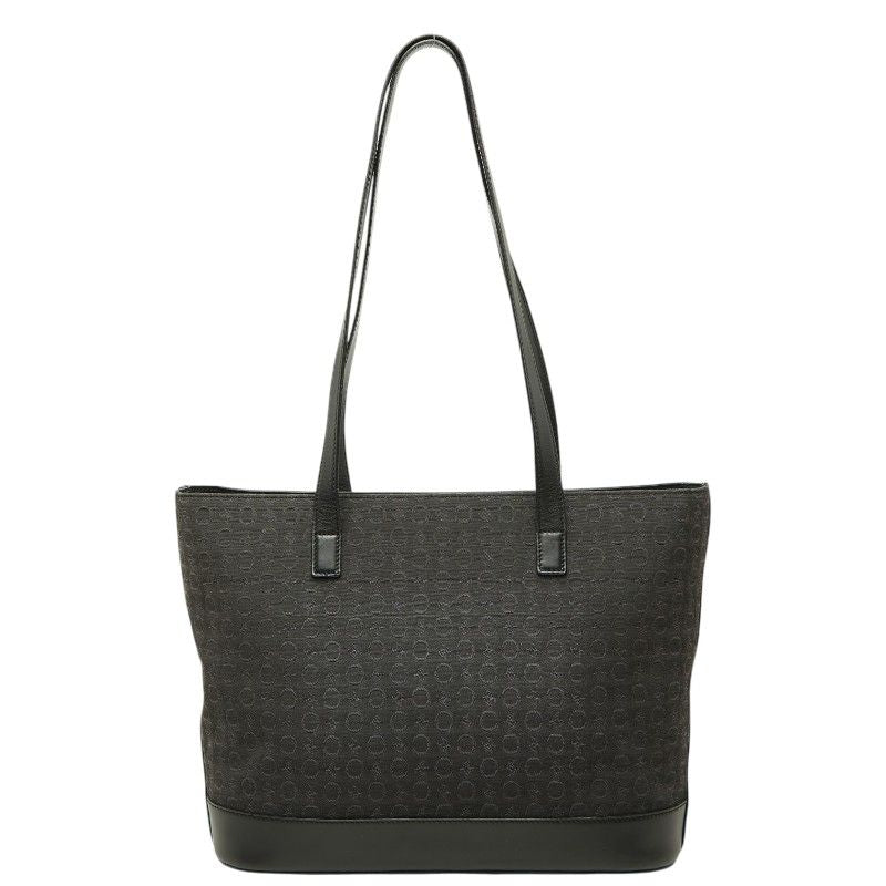 Celine C Macadam Tote Shoulder Bag Black Canvas Leather