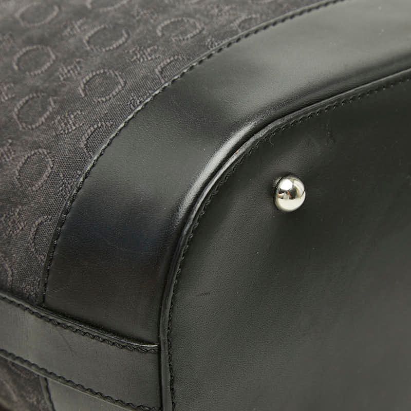 Celine C Macadam Tote Shoulder Bag Black Canvas Leather — view 5