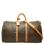 Louis Vuitton Monogram Keepall Bandouliere 55 Boston Bag 2-Way Brown Leather