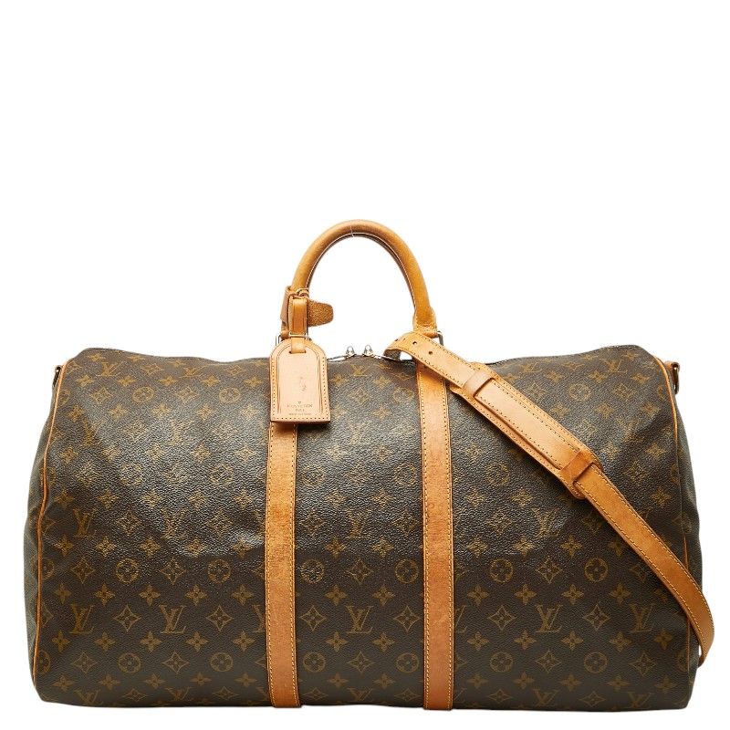 Louis Vuitton Monogram Keepall Bandouliere 55 Boston Bag 2-Way Brown Leather