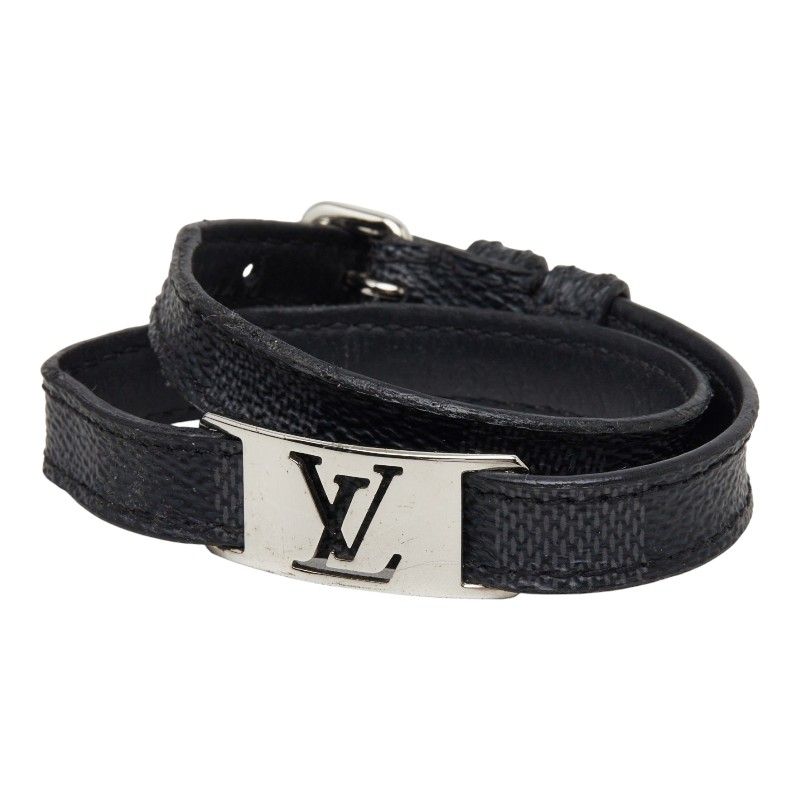 Louis Vuitton Damier Graphite Bracelet Sign It Double Strand Black Gray Metal