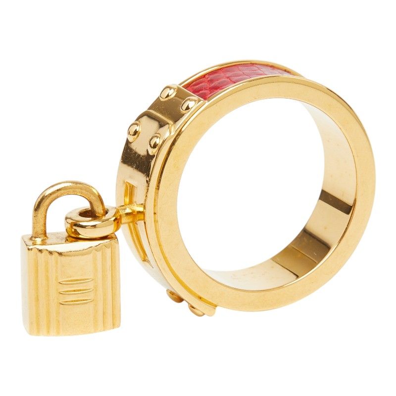 Hermes Kelly Cadena Scarf Ring Gold Red Plated Leather — view 5