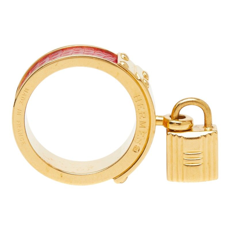 Hermes Kelly Cadena Scarf Ring Gold Red Plated Leather — view 4