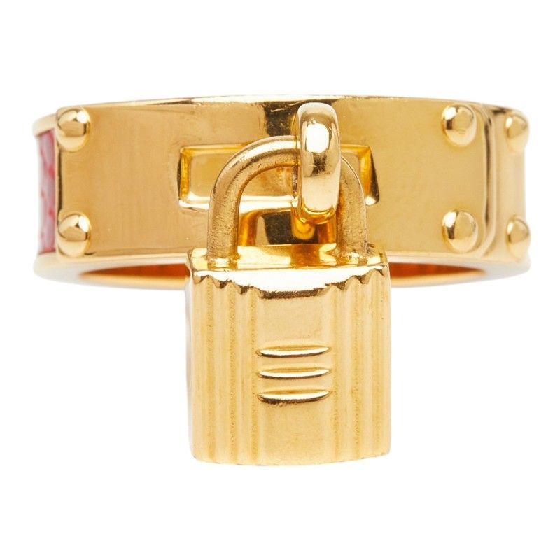 Hermes Kelly Cadena Scarf Ring Gold Red Plated Leather — view 2