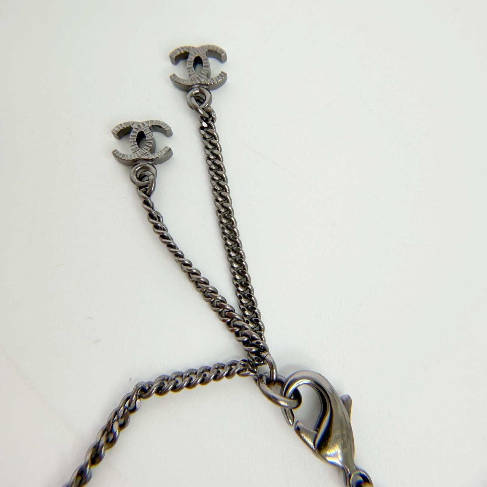 Chanel CC Logo Necklace Plated Rhinestone Silver Vintage — view 6
