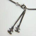 Chanel CC Logo Necklace Plated Rhinestone Silver Vintage — view 4