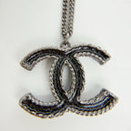 Chanel CC Logo Necklace Plated Rhinestone Silver Vintage — view 5