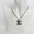 Chanel CC Logo Necklace Plated Rhinestone Silver Vintage