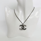 Chanel CC Logo Necklace Plated Rhinestone Silver Vintage