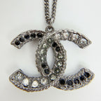 Chanel CC Logo Necklace Plated Rhinestone Silver Vintage — view 3