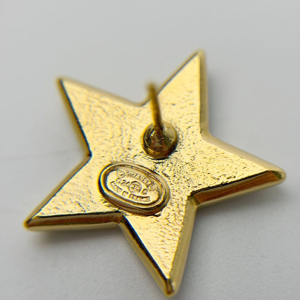 Chanel Star CC Logo Earrings Plated Gold Black Vintage — view 7