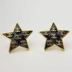 Chanel Star CC Logo Earrings Plated Gold Black Vintage — view 3