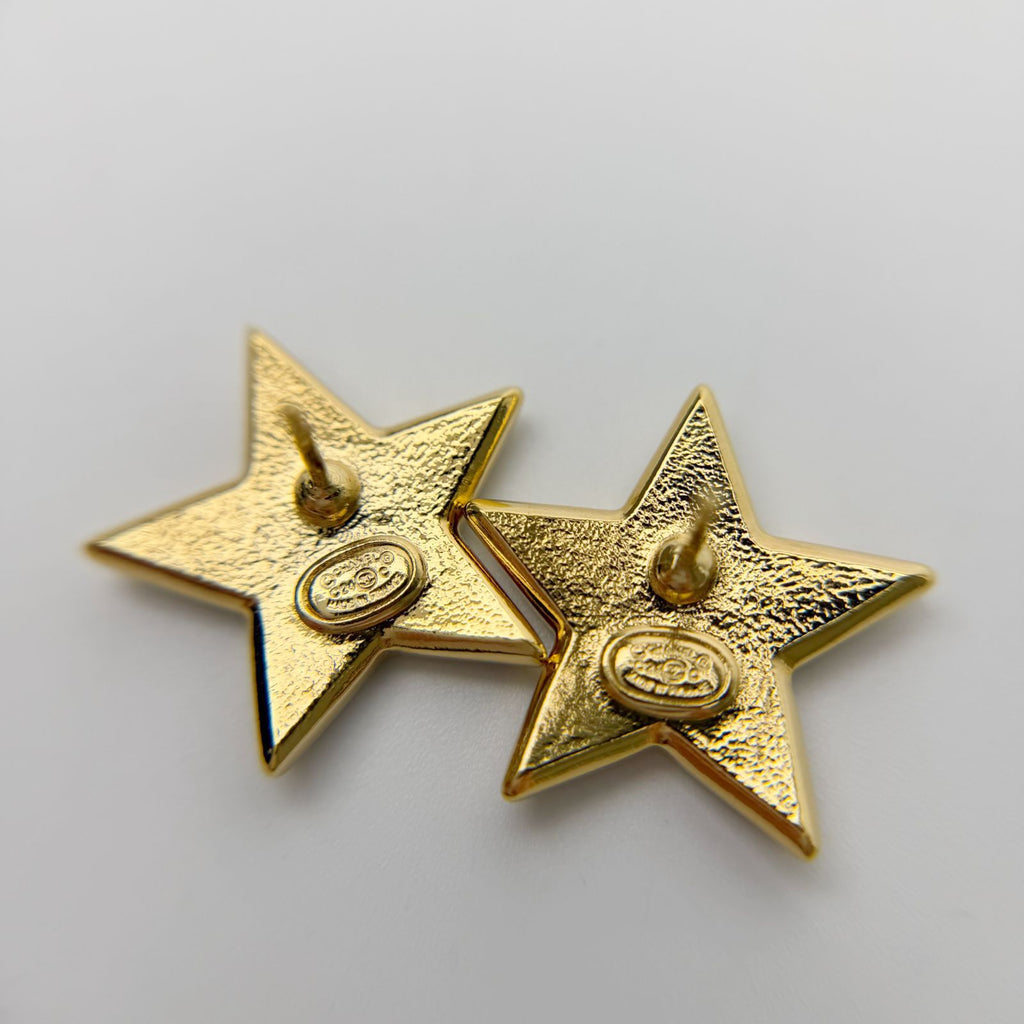 Chanel Star CC Logo Earrings Plated Gold Black Vintage — view 5