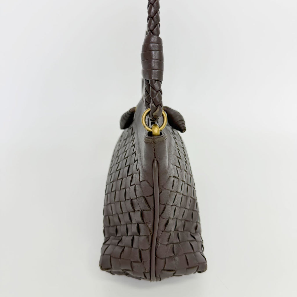 Bottega Veneta Intrecciato Shoulder Bag Leather Brown Gold Vintage — view 4
