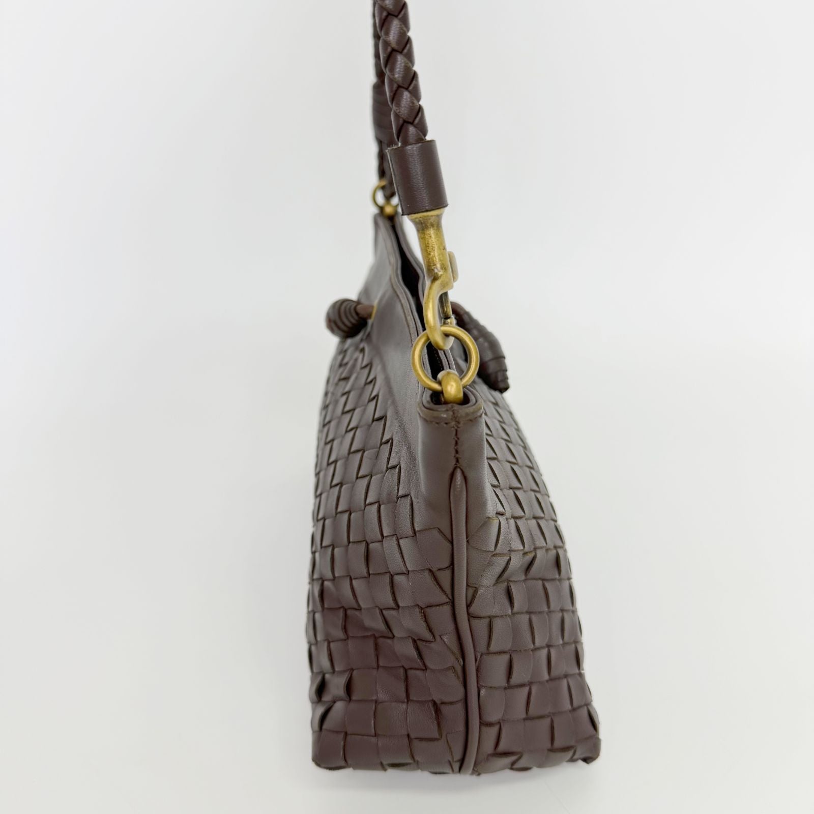 Bottega Veneta Intrecciato Shoulder Bag Leather Brown Gold Vintage — view 5
