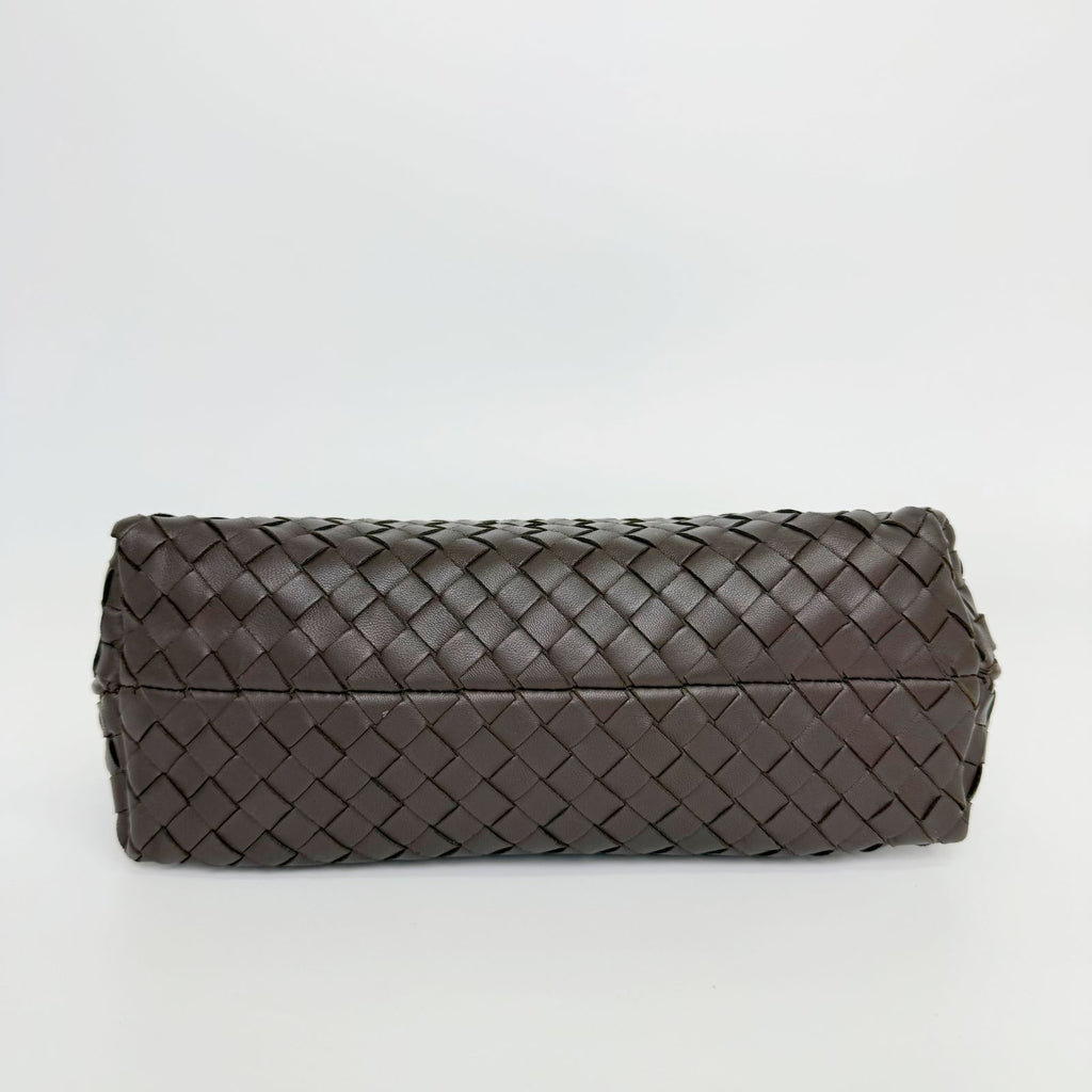 Bottega Veneta Intrecciato Shoulder Bag Leather Brown Gold Vintage — view 7